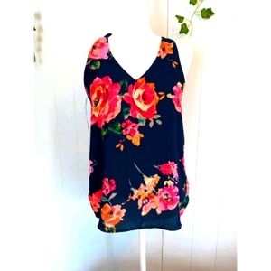 Everly  Blue Floral Sleeveless Blouse Top Small